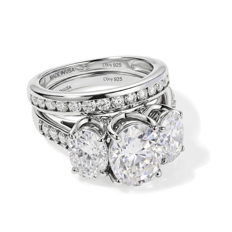 D'Joy Moissanite 6.90 ctw Set of 2 Rhythm of Time Ring in Rhodium Over Sterling Silver (Size 6)
