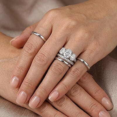 D'Joy Moissanite 6.90 ctw Set of 2 Rhythm of Time Ring in Rhodium Over Sterling Silver (Size 6)