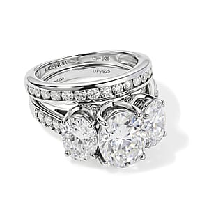 D'Joy Moissanite 6.90 ctw Set of 2 Band Ring in Rhodium Over Sterling Silver (Size 7)