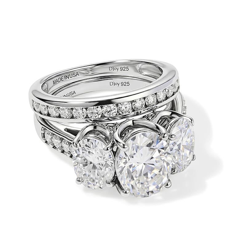D'Joy Moissanite 6.90 ctw Set of 2 Rhythm of Time Ring in Rhodium Over Sterling Silver (Size 7)