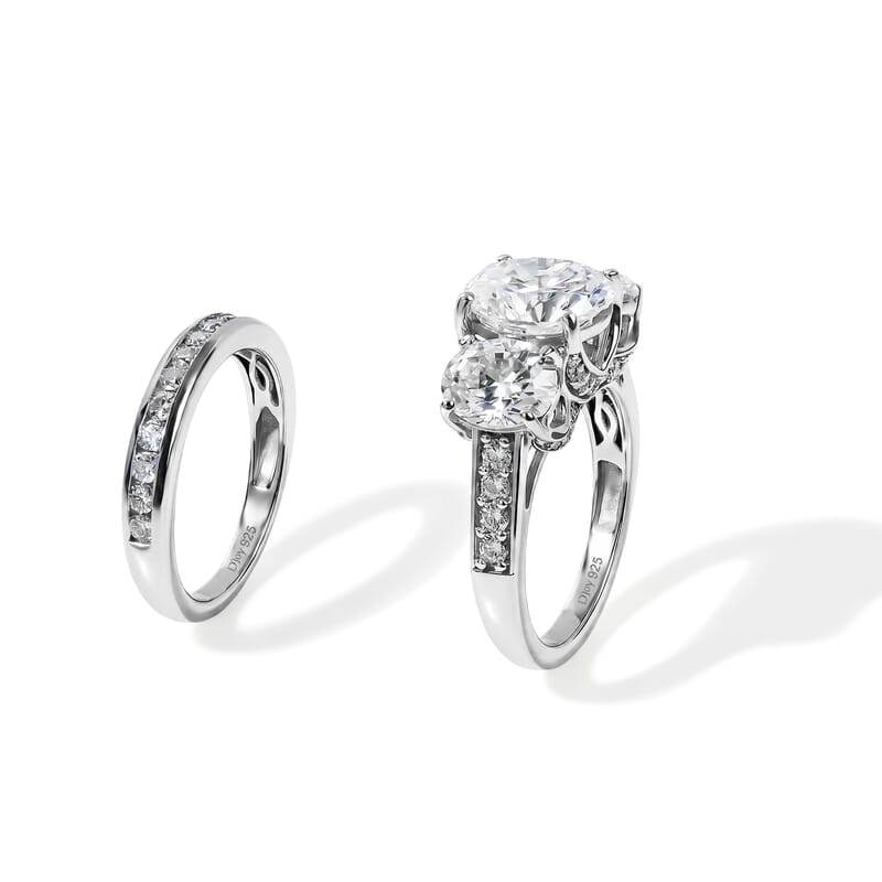 D'Joy Moissanite 6.90 ctw Set of 2 Rhythm of Time Ring in Rhodium Over Sterling Silver (Size 7)