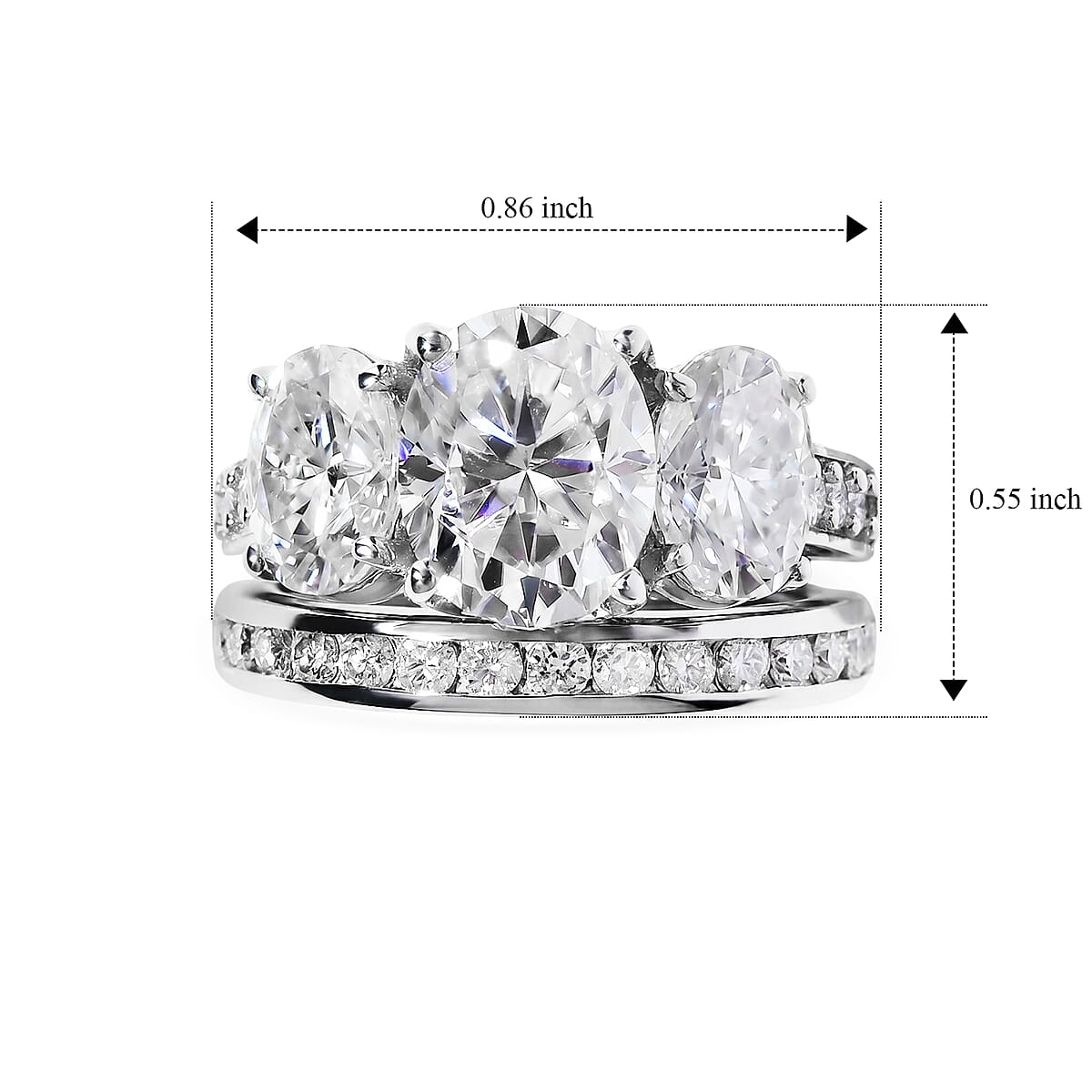 D'Joy Moissanite 6.90 ctw Set of 2 Band Ring in Rhodium Over Sterling Silver (Size 7) image number 6