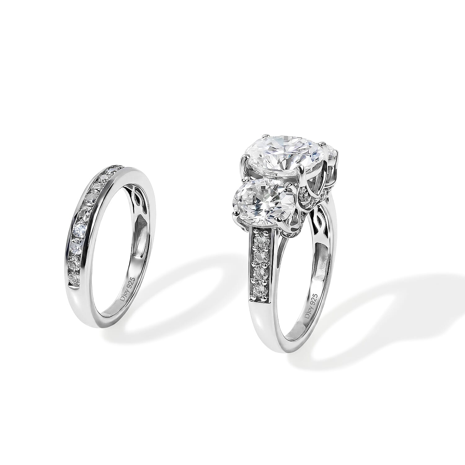 D'Joy Moissanite 6.90 ctw Set of 2 Rhythm of Time Ring in Rhodium Over Sterling Silver (Size 8)