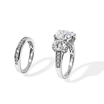 D'Joy Moissanite 6.90 ctw Set of 2 Rhythm of Time Ring in Rhodium Over Sterling Silver (Size 8)