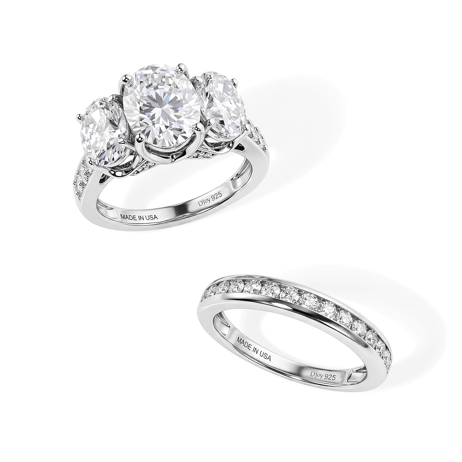 D'Joy Moissanite 6.90 ctw Set of 2 Rhythm of Time Ring in Rhodium Over Sterling Silver (Size 8)