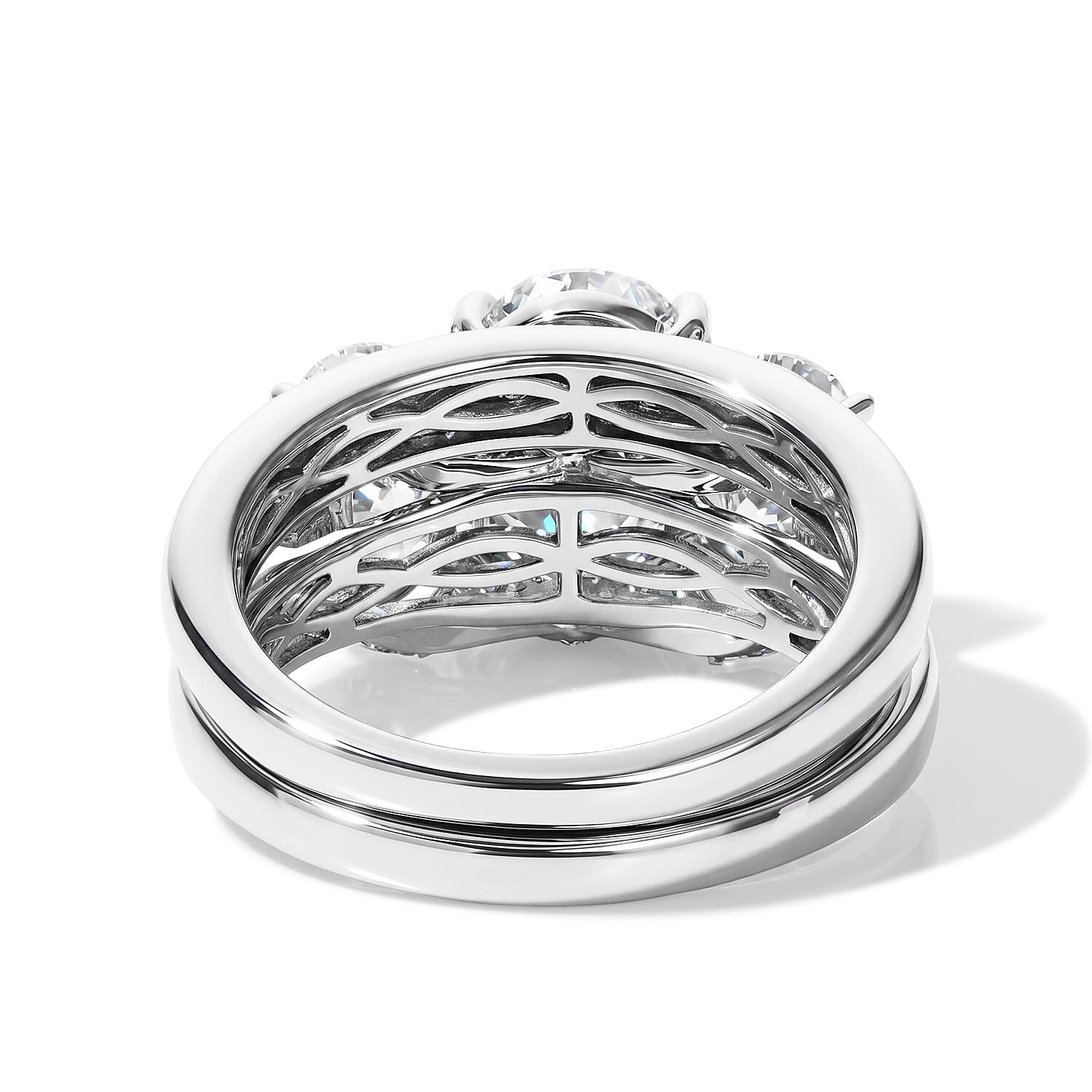 D'Joy Moissanite 6.90 ctw Set of 2 Rhythm of Time Ring in Rhodium Over Sterling Silver (Size 8)