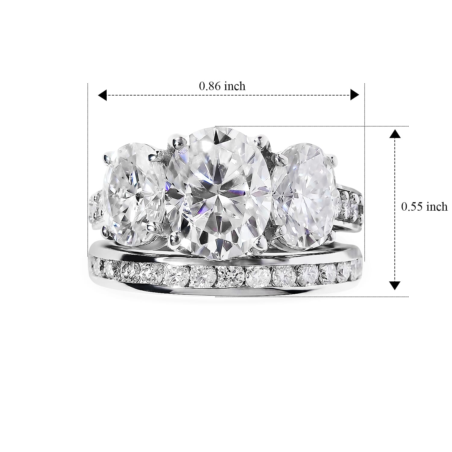 D'Joy Moissanite 6.90 ctw Set of 2 Rhythm of Time Ring in Rhodium Over Sterling Silver (Size 8)