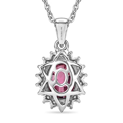 Luxoro Premium Ouro Fino Rubellite and Diamond I2 1.65 ctw Pendant Necklace in 10K White Gold 20 Inches