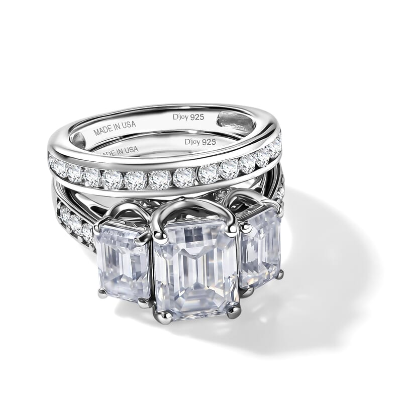 D'Joy Moissanite 5.75 ctw Set of 2 Rhythm of Time Ring in Rhodium Over Sterling Silver (Size 5)