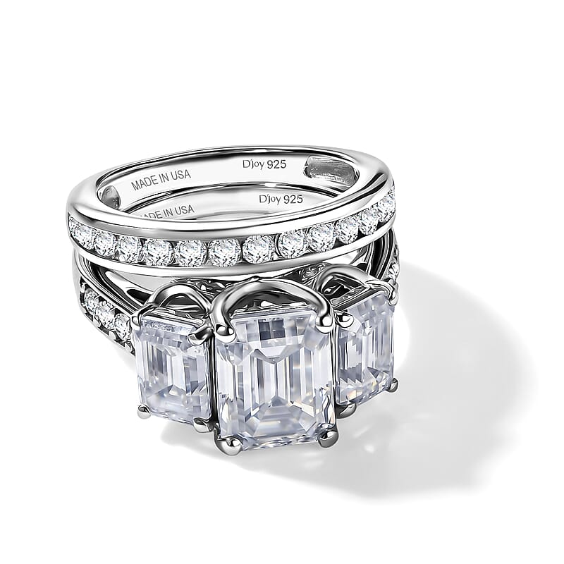D'Joy Moissanite 5.75 ctw Set of 2 Rhythm of Time Ring in Rhodium Over Sterling Silver (Size 5)