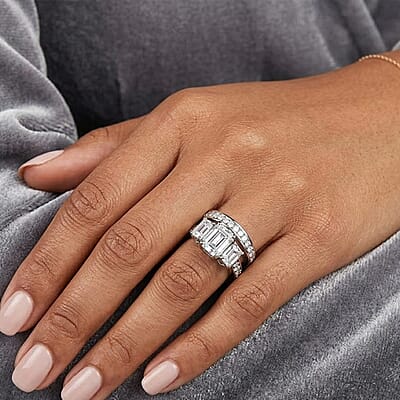 D'Joy Moissanite 5.75 ctw Set of 2 Rhythm of Time Ring in Rhodium Over Sterling Silver (Size 5)