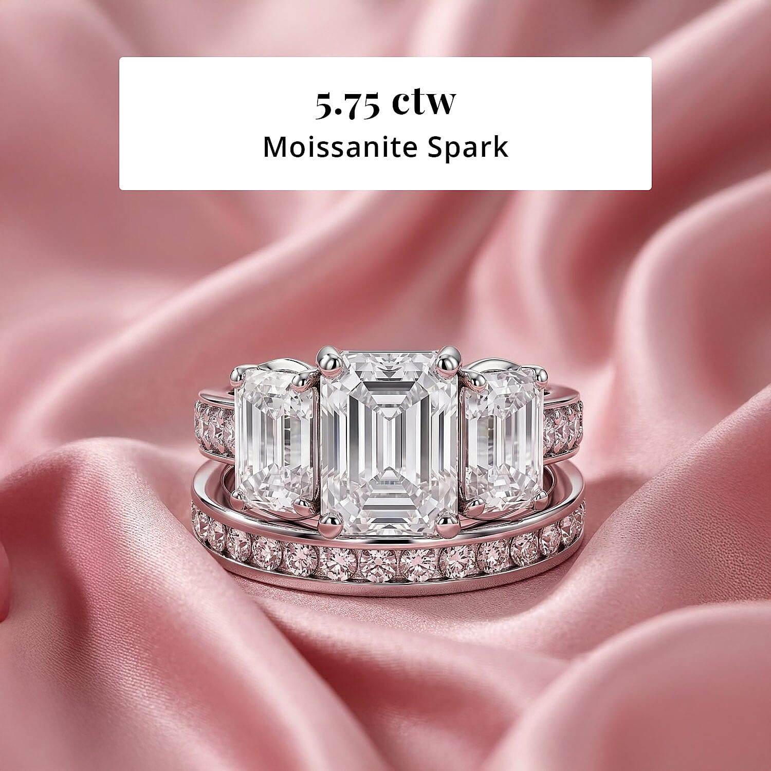 D'Joy Moissanite 5.75 ctw Set of 2 Rhythm of Time Ring in Rhodium Over Sterling Silver (Size 5)