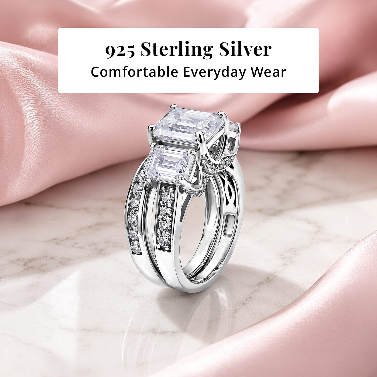 D'Joy Moissanite 5.75 ctw Set of 2 Rhythm of Time Ring in Rhodium Over Sterling Silver (Size 5)