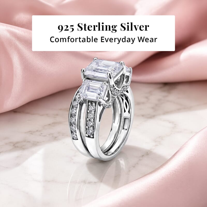 D'Joy Moissanite 5.75 ctw Set of 2 Rhythm of Time Ring in Rhodium Over Sterling Silver (Size 5)
