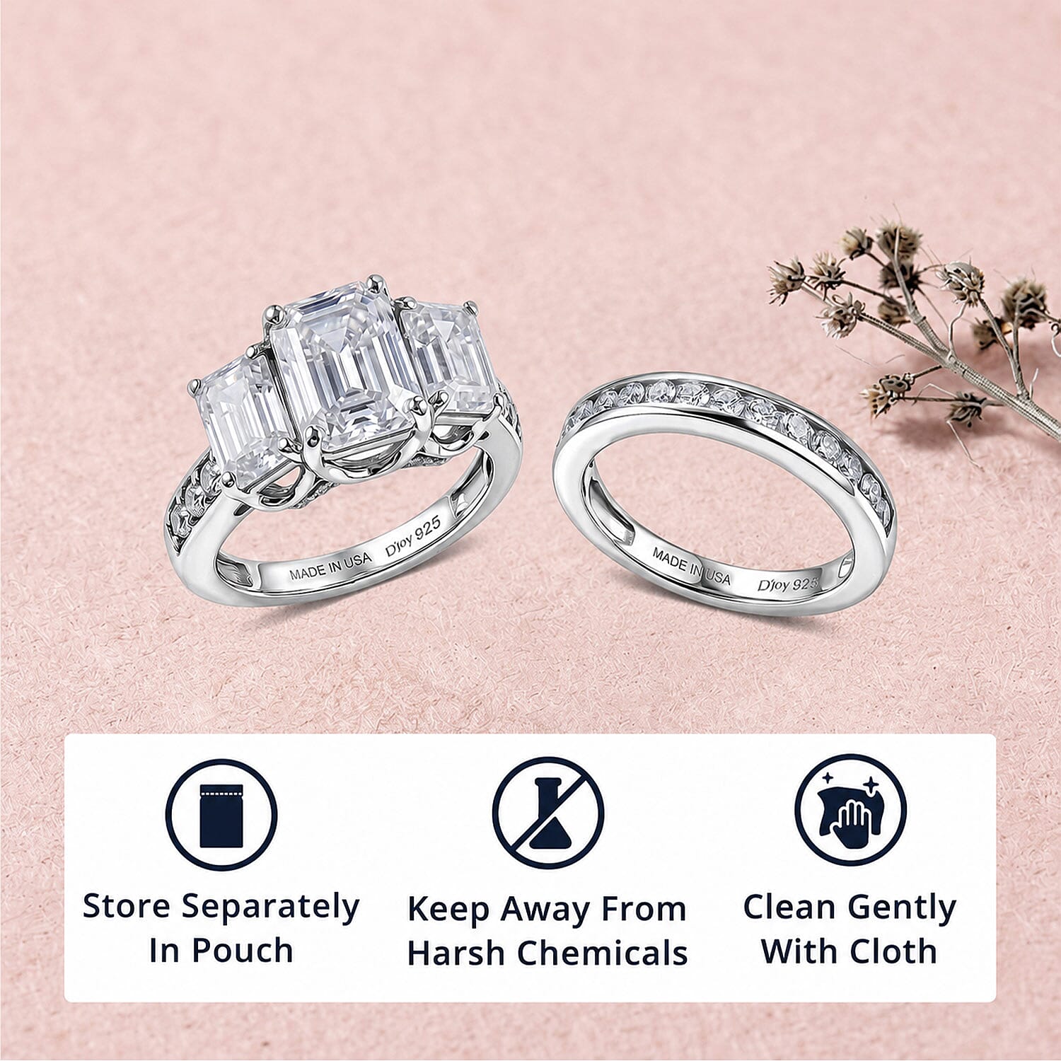 D'Joy Moissanite 5.75 ctw Set of 2 Rhythm of Time Ring in Rhodium Over Sterling Silver (Size 5)
