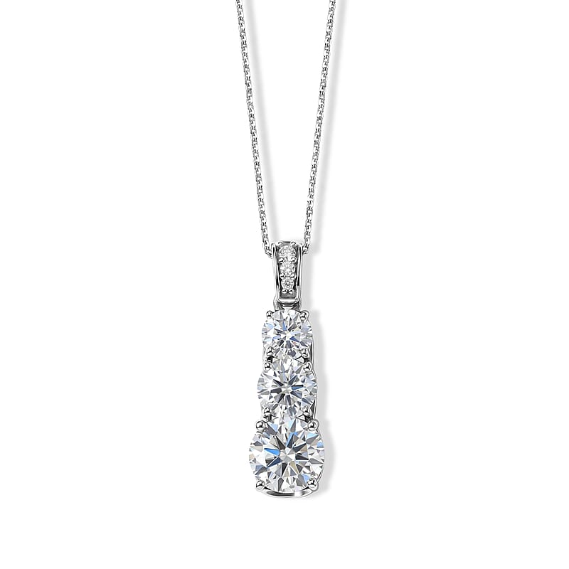 D'Joy Moissanite 5.15 ctw Rhythm of Time Pendant Necklace in Rhodium Over Sterling Silver 20 Inches