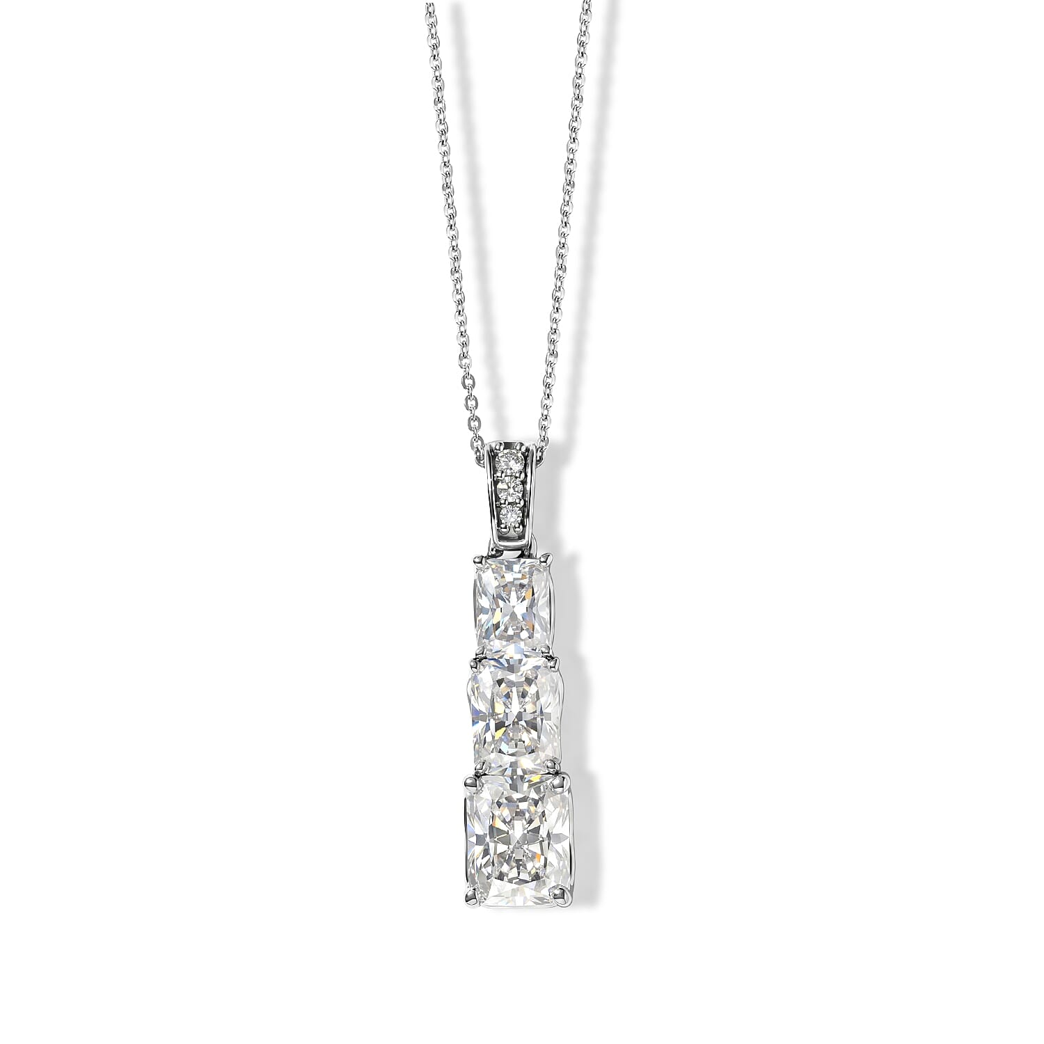 D'Joy Moissanite (Rnd 9mm) Pendant Necklace (20 Inches) in Rhodium Over Sterling Silver 5.15 ctw