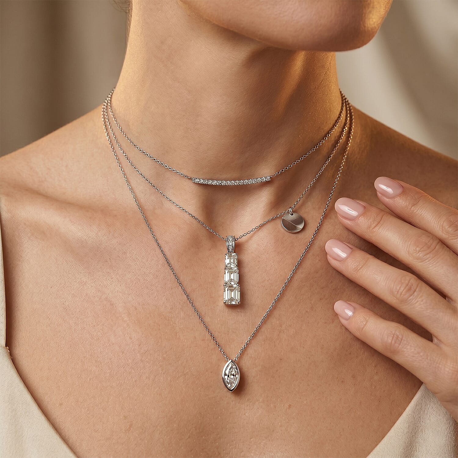 D'Joy Moissanite 5.60 ctw Rhythm of Time Pendant Necklace in Rhodium Over Sterling Silver 20 Inches