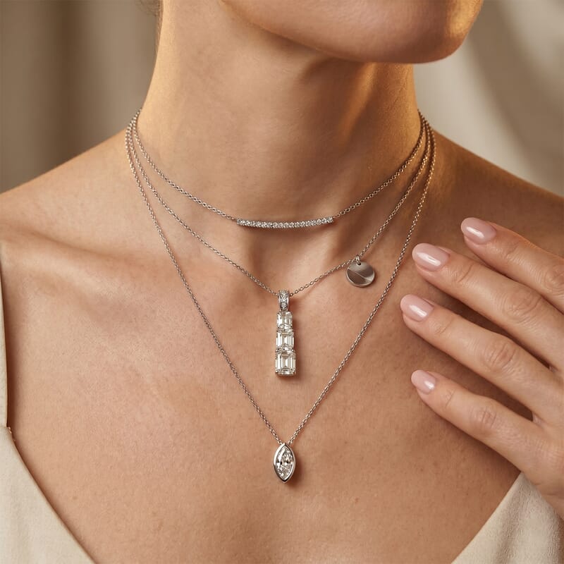 D'Joy Moissanite 5.60 ctw Rhythm of Time Pendant Necklace in Rhodium Over Sterling Silver 20 Inches
