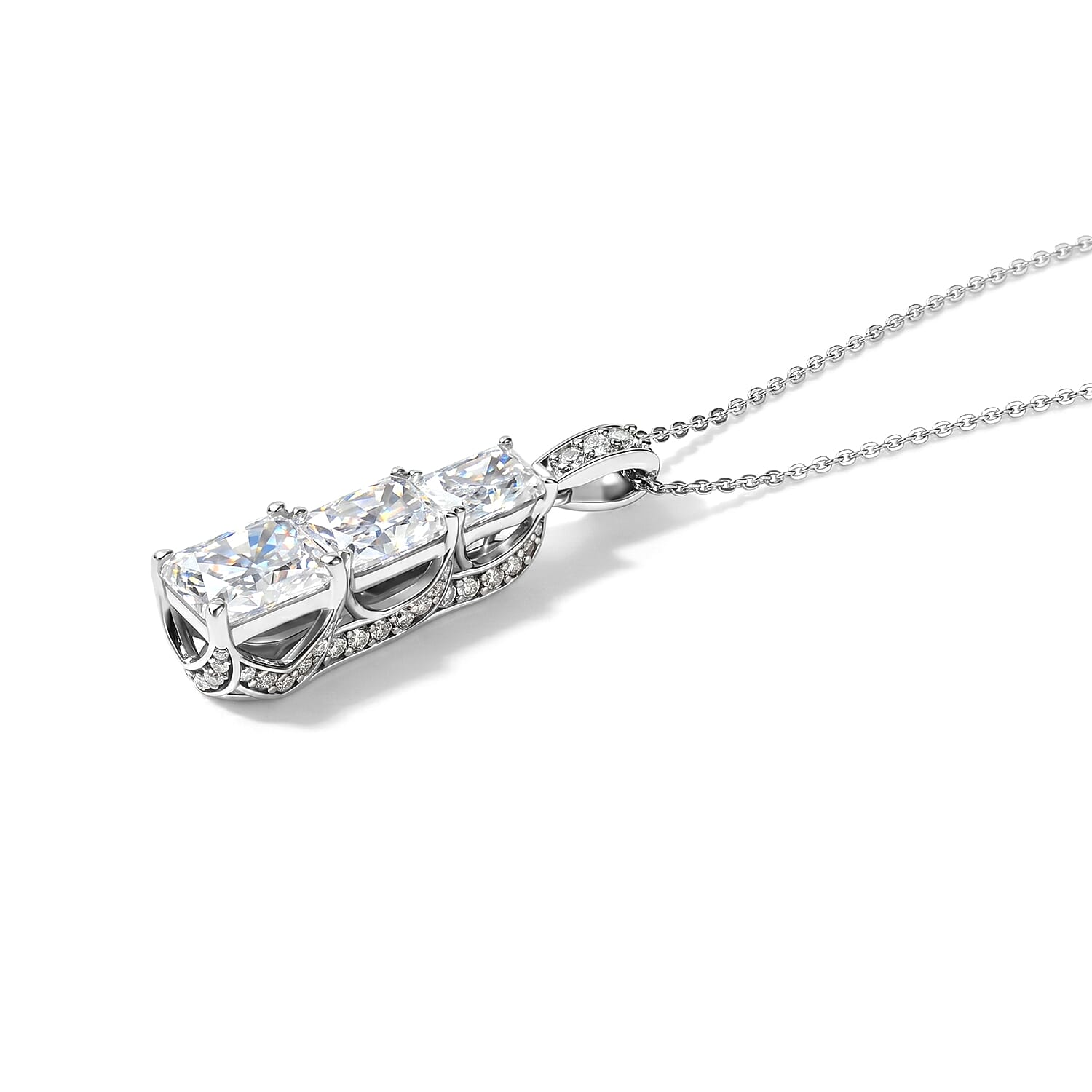 D'Joy Moissanite 5.60 ctw Rhythm of Time Pendant Necklace in Rhodium Over Sterling Silver 20 Inches