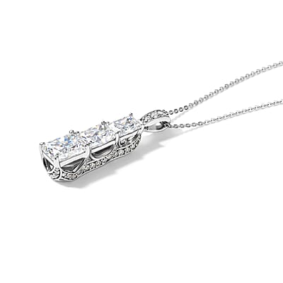 D'Joy Moissanite 5.60 ctw Rhythm of Time Pendant Necklace in Rhodium Over Sterling Silver 20 Inches