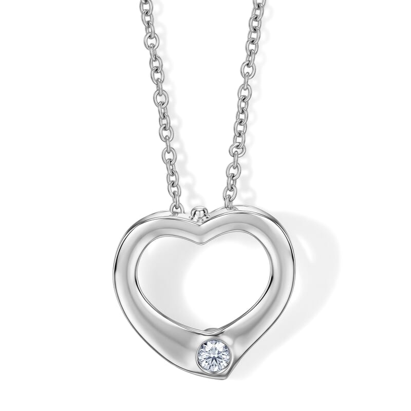 EverTrue Moissanite 0.10 ctw Heart Pendant in Platinum Bond with Stainless Steel Necklace (20 Inches)