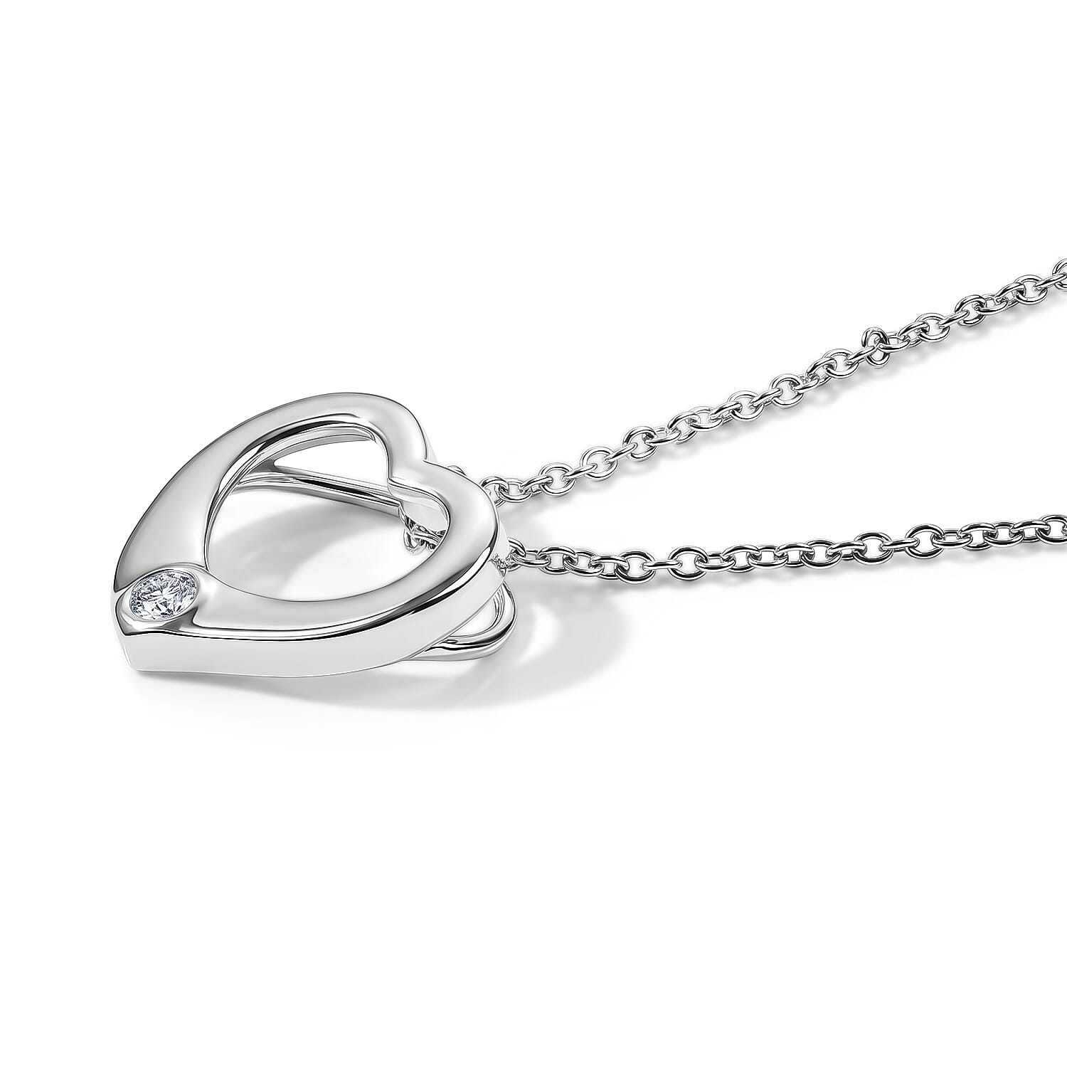 EverTrue Moissanite 0.10 ctw Heart Pendant in Platinum Bond with Stainless Steel Necklace (20 Inches)