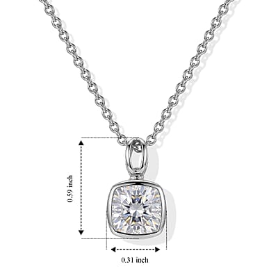 D'Joy Moissanite 2.40 ctw Pendant in Rhodium Over Sterling Silver with Stainless Steel Necklace 20 Inches