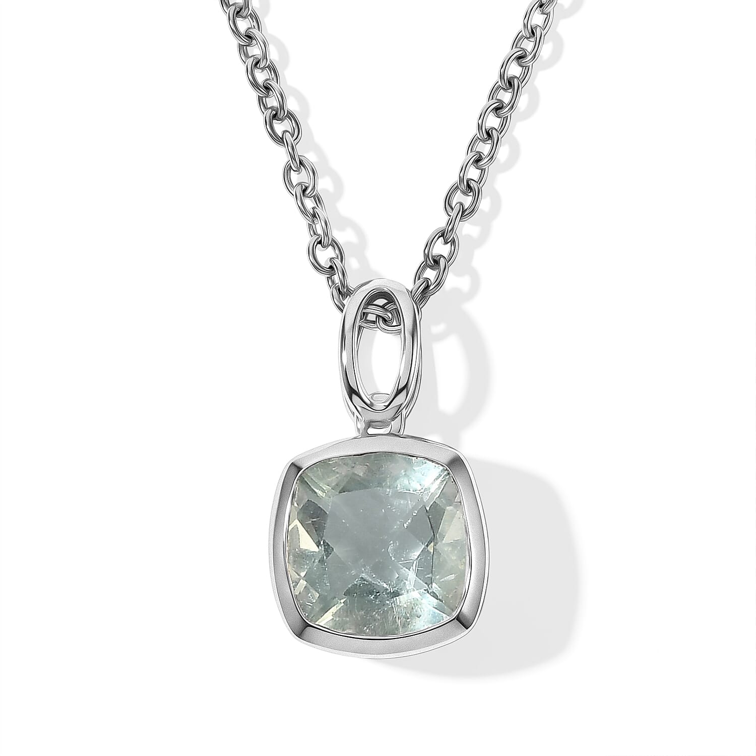 D'Joy Mint Green Fluorite 0.80 ctw Pendant in Rhodium Over Sterling Silver with Stainless Steel Necklace 20 Inches
