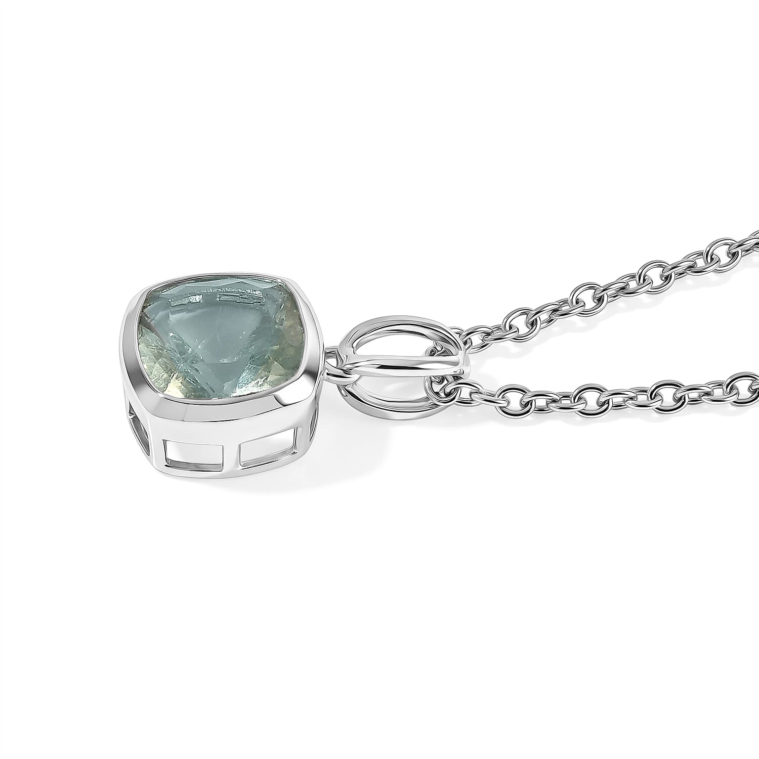 D'Joy Mint Green Fluorite 0.80 ctw Pendant in Rhodium Over Sterling Silver with Stainless Steel Necklace 20 Inches