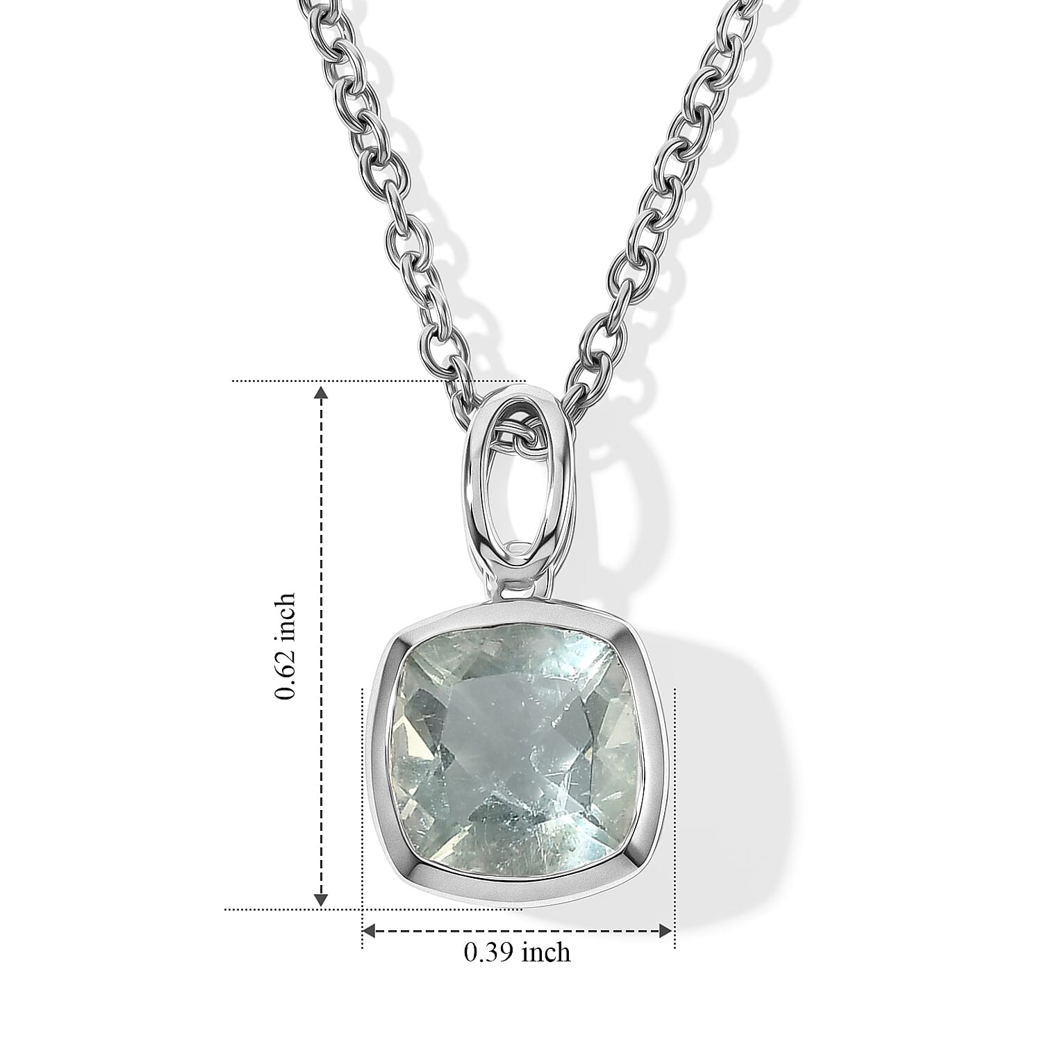 D'Joy Mint Green Fluorite 0.80 ctw Pendant in Rhodium Over Sterling Silver with Stainless Steel Necklace 20 Inches