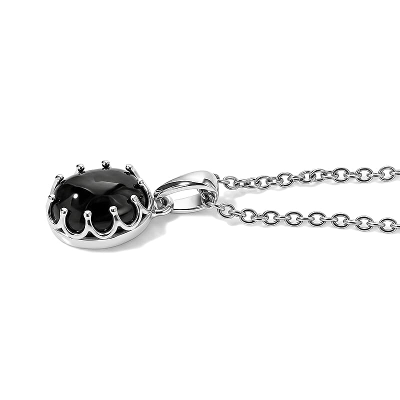 D'Joy Black Jade (D) 3.30 ctw Pendant in Rhodium Over Sterling Silver with Stainless Steel Necklace 20 Inches