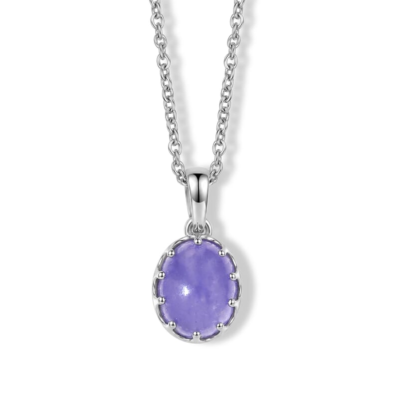 D'Joy  Purple Jade (D) 3.10 ctw Pendant in Rhodium Over Sterling Silver with Stainless Steel Necklace 20 Inches