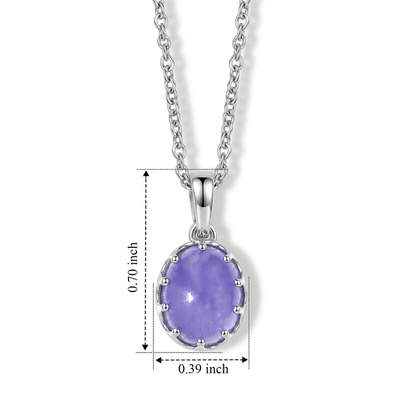 D'Joy  Purple Jade (D) 3.10 ctw Pendant in Rhodium Over Sterling Silver with Stainless Steel Necklace 20 Inches