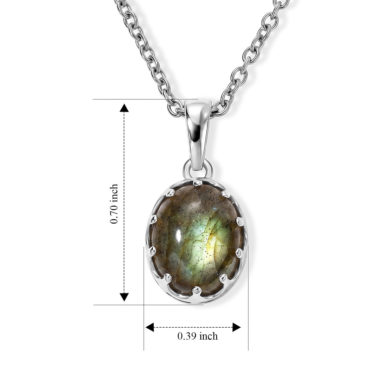 D'Joy Madagascar Fire Labradorite 2.85 ctw Pendant in Rhodium Over Sterling Silver with Stainless Steel Necklace 20 Inches