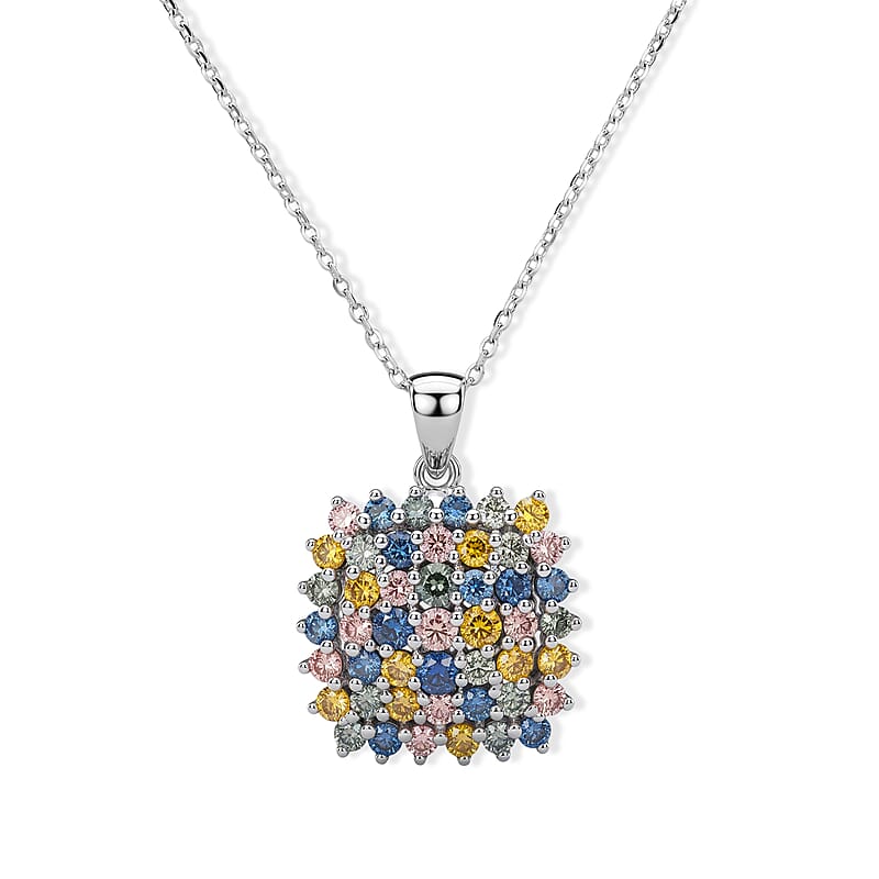 Luxuriant Lab Grown Multi Diamond (IR) (SI) 2.00 ctw Pendant Necklace in Rhodium Over Sterling Silver (20 Inches)