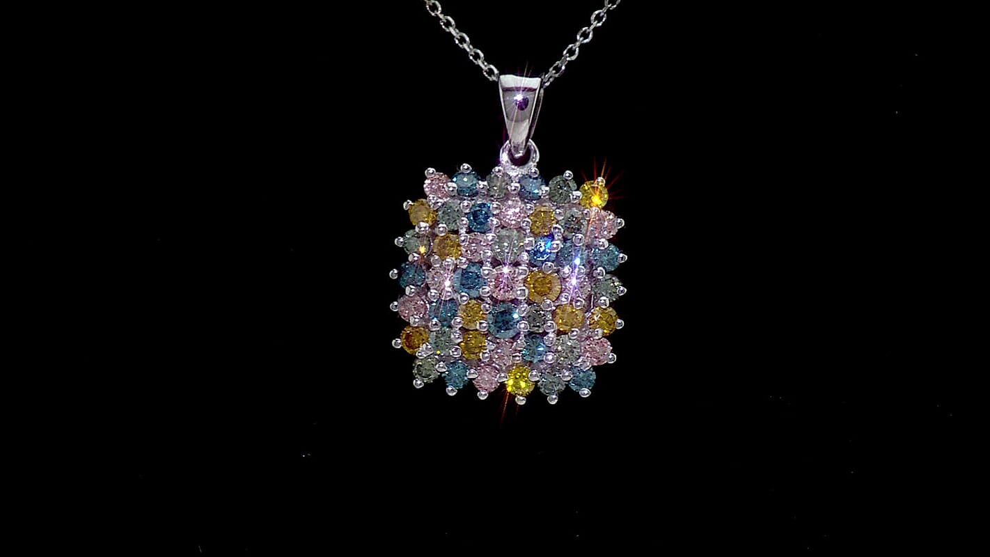 Luxuriant Lab Grown Multi Diamond (IR) (SI) Pendant Necklace (20 Inches) in Rhodium Over Sterling Silver 2.00 ctw