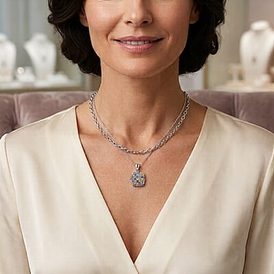 Luxuriant Lab Grown Multi Diamond (IR) (SI) 2.00 ctw Color Carnival Pendant Necklace in Rhodium Over Sterling Silver (20 Inches)