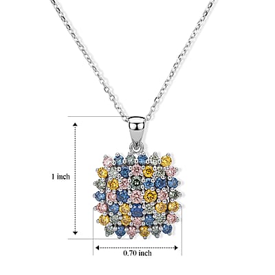 Luxuriant Lab Grown Multi Diamond (IR) (SI) 2.00 ctw Color Carnival Pendant Necklace in Rhodium Over Sterling Silver (20 Inches)