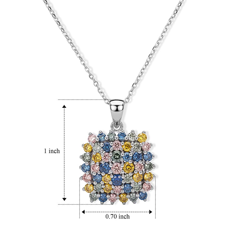 Luxuriant Lab Grown Multi Diamond (IR) (SI) 2.00 ctw Pendant Necklace in Rhodium Over Sterling Silver (20 Inches)