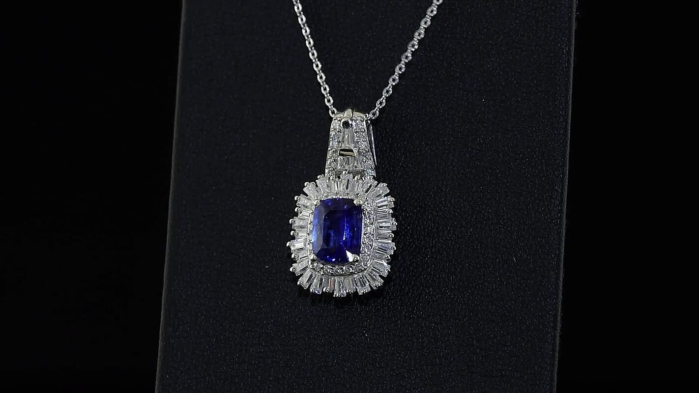 D'Joy AAA Kashmir Kyanite and Moissanite Pendant Necklace (20 Inches) in Rhodium Over Sterling Silver 3.10 ctw