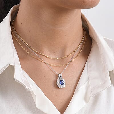 D'Joy AAA Kashmir Kyanite and Moissanite 3.10 ctw Pendant Necklace in Rhodium Over Sterling Silver 20 Inches