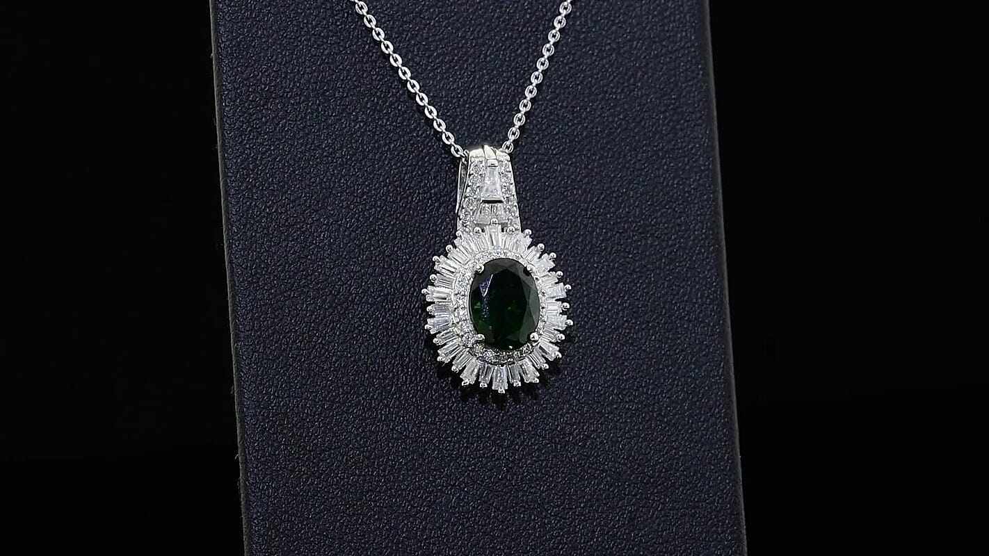 D'Joy AAA Kashmir Kyanite and Moissanite Pendant Necklace (20 Inches) in Rhodium Over Sterling Silver 3.10 ctw