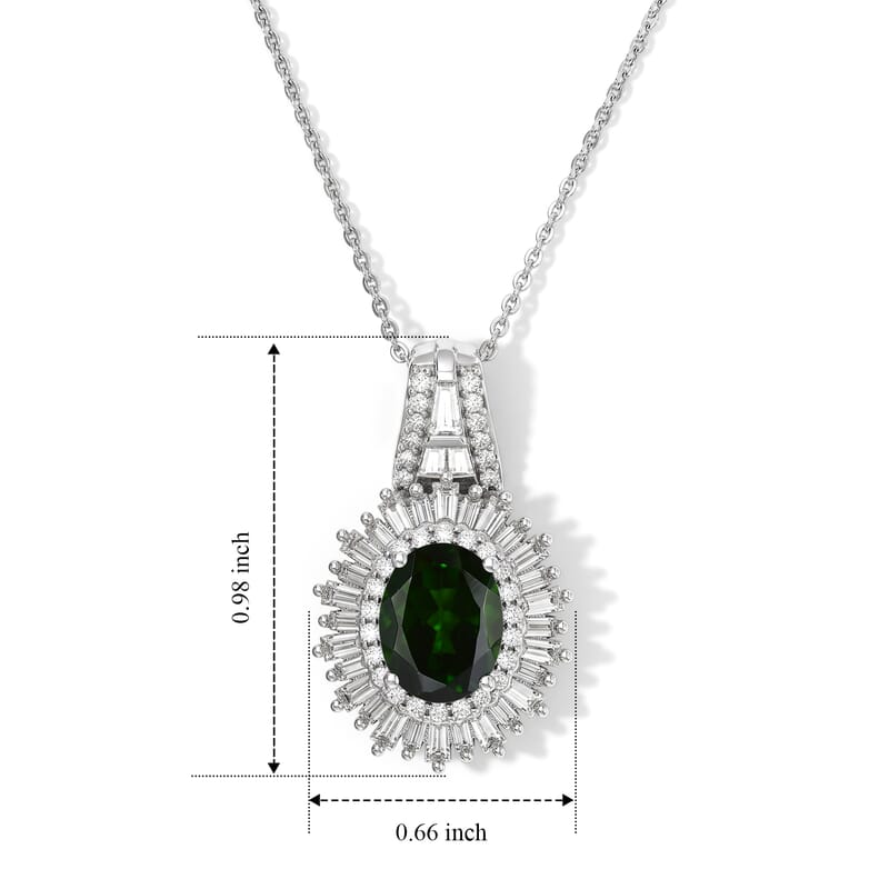 D'Joy Premium Chrome Diopside and Moissanite 3.00 ctw Sunburst Halo Pendant Necklace in Rhodium Over Sterling Silver 20 Inches