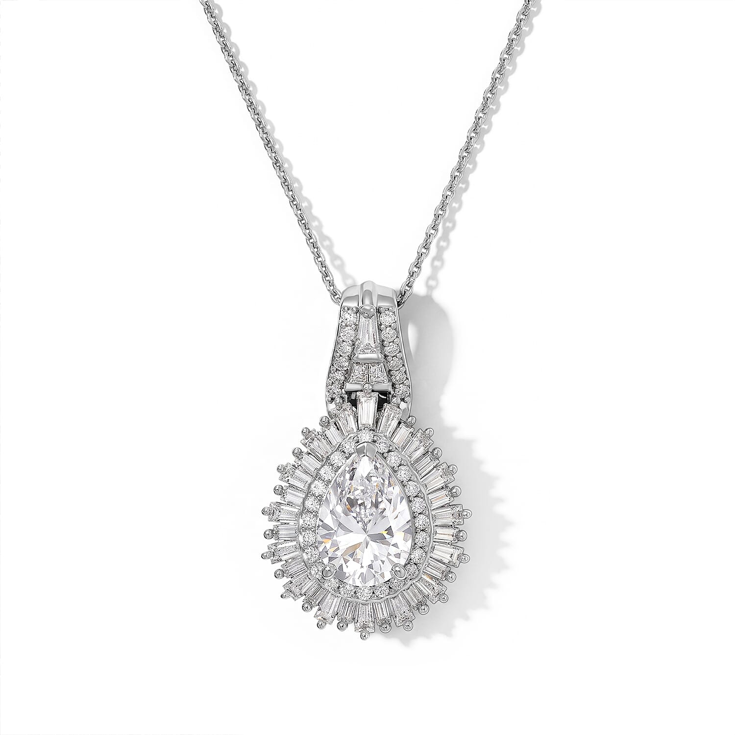 D'Joy Moissanite 3.30 ctw Pendant Necklace in Rhodium Over Sterling Silver 20 Inches