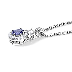 D'Joy Tanzanite and White Zircon 1.15 ctw Vintage Medallion Collection Pendant in Rhodium Over Sterling Silver with Stainless Steel Necklace (20 Inches)