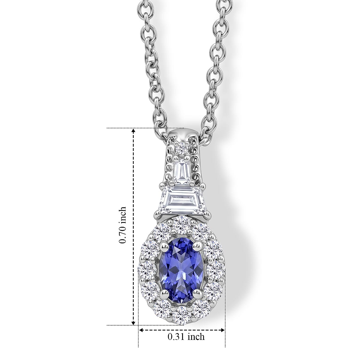 D'Joy Tanzanite and White Zircon 1.15 ctw Vintage Medallion Collection Pendant in Rhodium Over Sterling Silver with Stainless Steel Necklace (20 Inches) image number 4