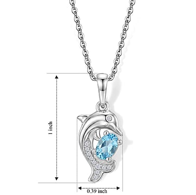 D'Joy Premium Betroka Blue Apatite and White Zircon Fish 0.75 ctw Dolphin Pendant Necklace (20 Inches) in Rhodium Over Sterling Silver