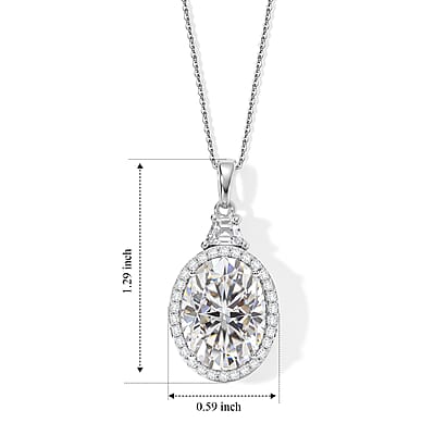 D'Joy Moissanite 10.40 ctw Halo Pendant Necklace in Rhodium Over Sterling Silver 20 Inches