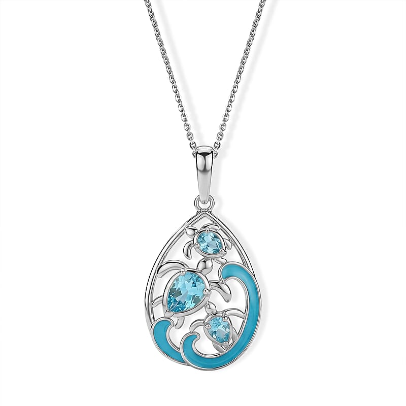D' Joy Premium Betroka Blue Apatite 1.10 ctw Tidal Bloom Pendant Necklace (20 Inches) in Rhodium Over Sterling Silver